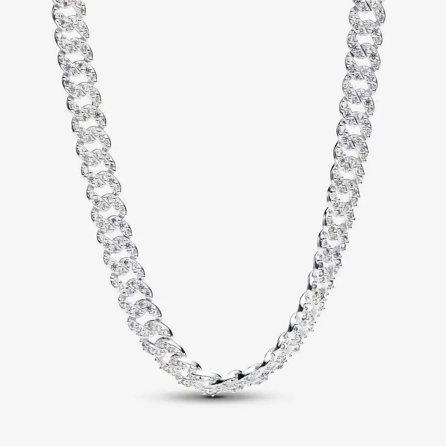Pandora Sterling Silver 925 Pavé Cuban Chain Necklace 393161C01-45