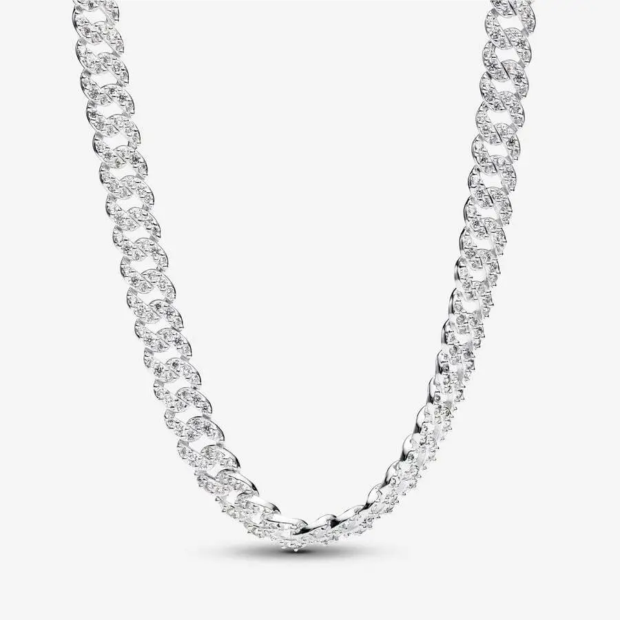 Pandora Timeless Cuban Chain Sterling Silver Necklace with Clear CZ 393161C01-45