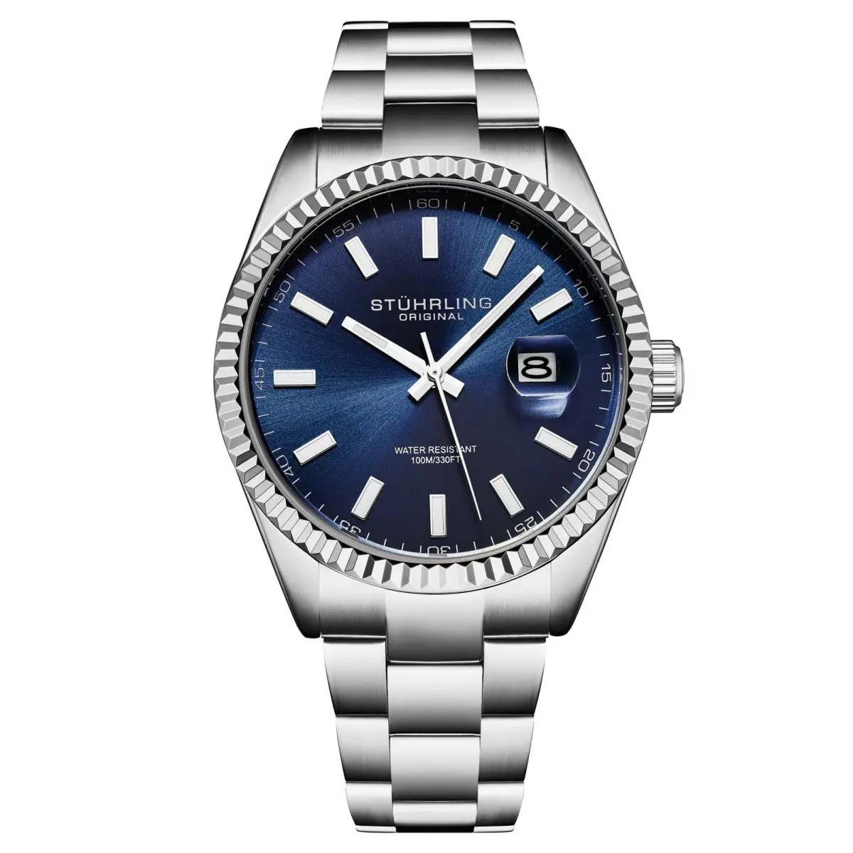 Stuhrling 4069 2 Vanguard Quartz Date Blue Stainless Steel Bracelet Mens Watch