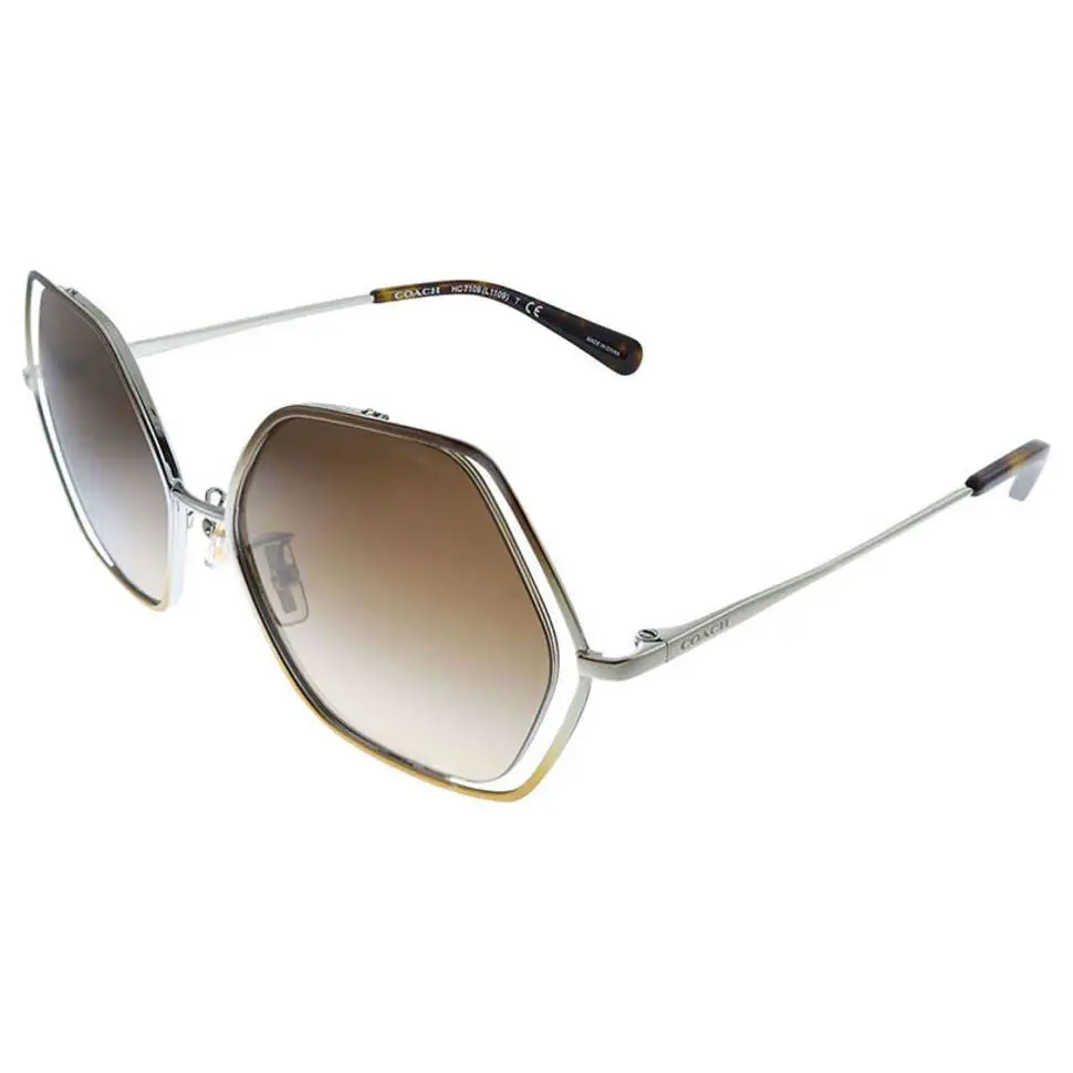Coach Women Sunglasses Hc7109-933913 Brown Silver Gold Gradie Smoke Gradient