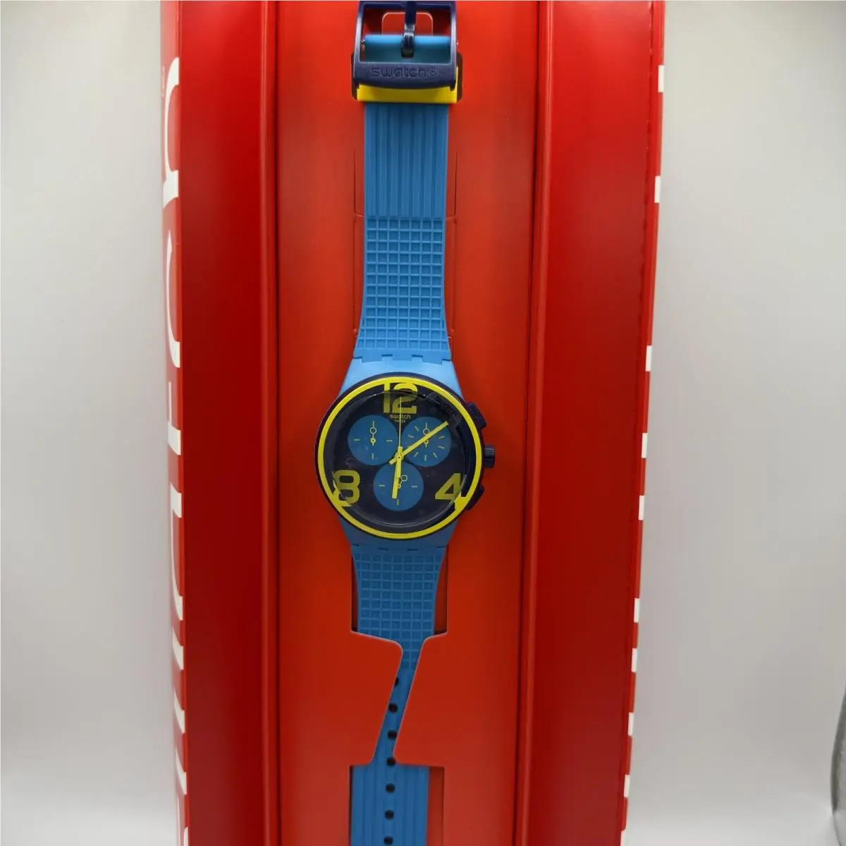 Swatch ON Your Mark SUSS100 Swiss Quartz Chronograph Blue Watch 42mm