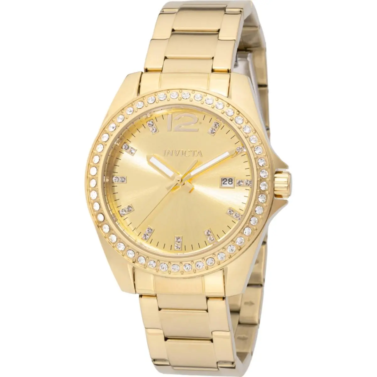 Invicta Women`s Watch Angel Quartz Analog Dial Yellow Gold Steel Bracelet 49847 - Dial: Gold, Band: Yellow