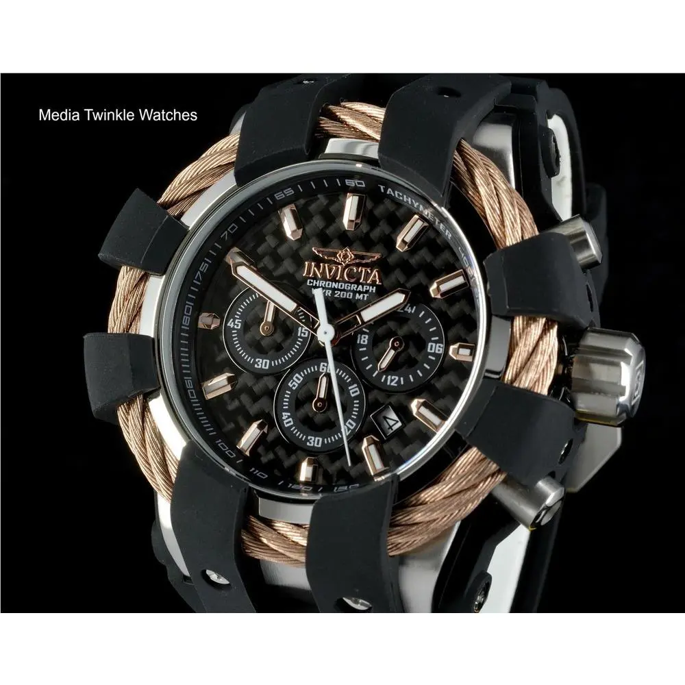 23859 Men`s 50mm Bolt Carbonfiber Dial VD53 Quartz Black Strap SS Watch by Invicta
