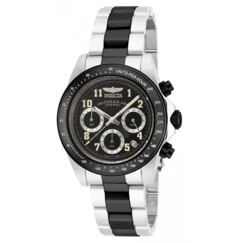 Invicta Speedway Chronograph Black Dial Two-tone Men`s Watch 17031 - Dial: Black, Band: Two-tone (Silver-tone and Black Ion-plated), Bezel: Silver-tone