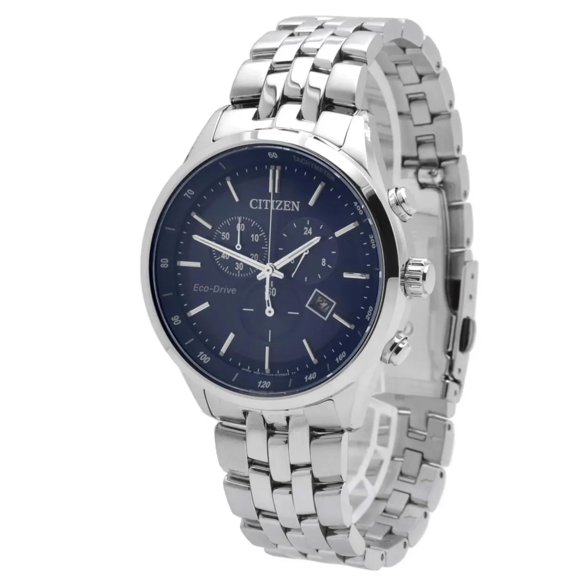 Citizen AT2141-52L Gent`s Chrono Blue Dial Steel Bracelet Watch - Dial: Blue, Band: Silver