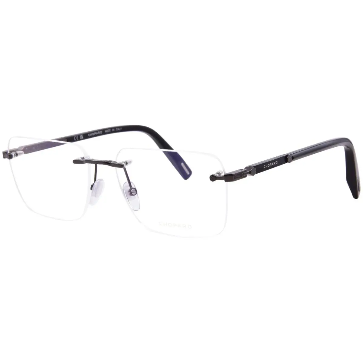 Chopard VCHL73 0568 Eyeglasses Men`s Shiny Gunmetal Rimless Square Shape 59mm