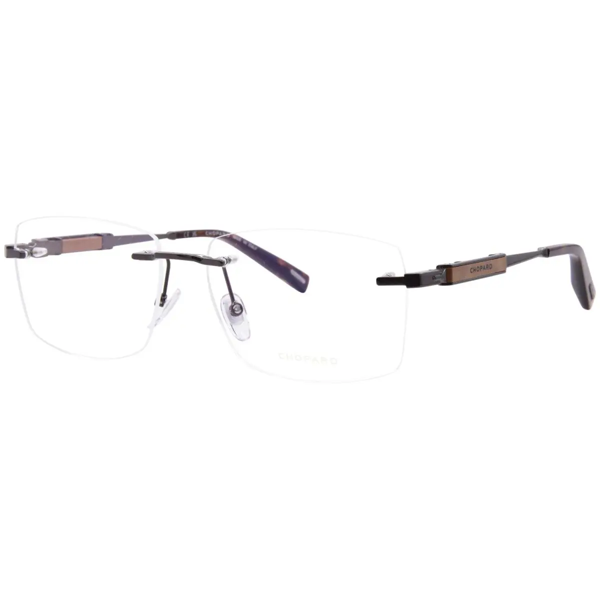 Chopard VCHL49 0568 Eyeglasses Men`s Total Shiny Gunmetal Rimless Style 60mm