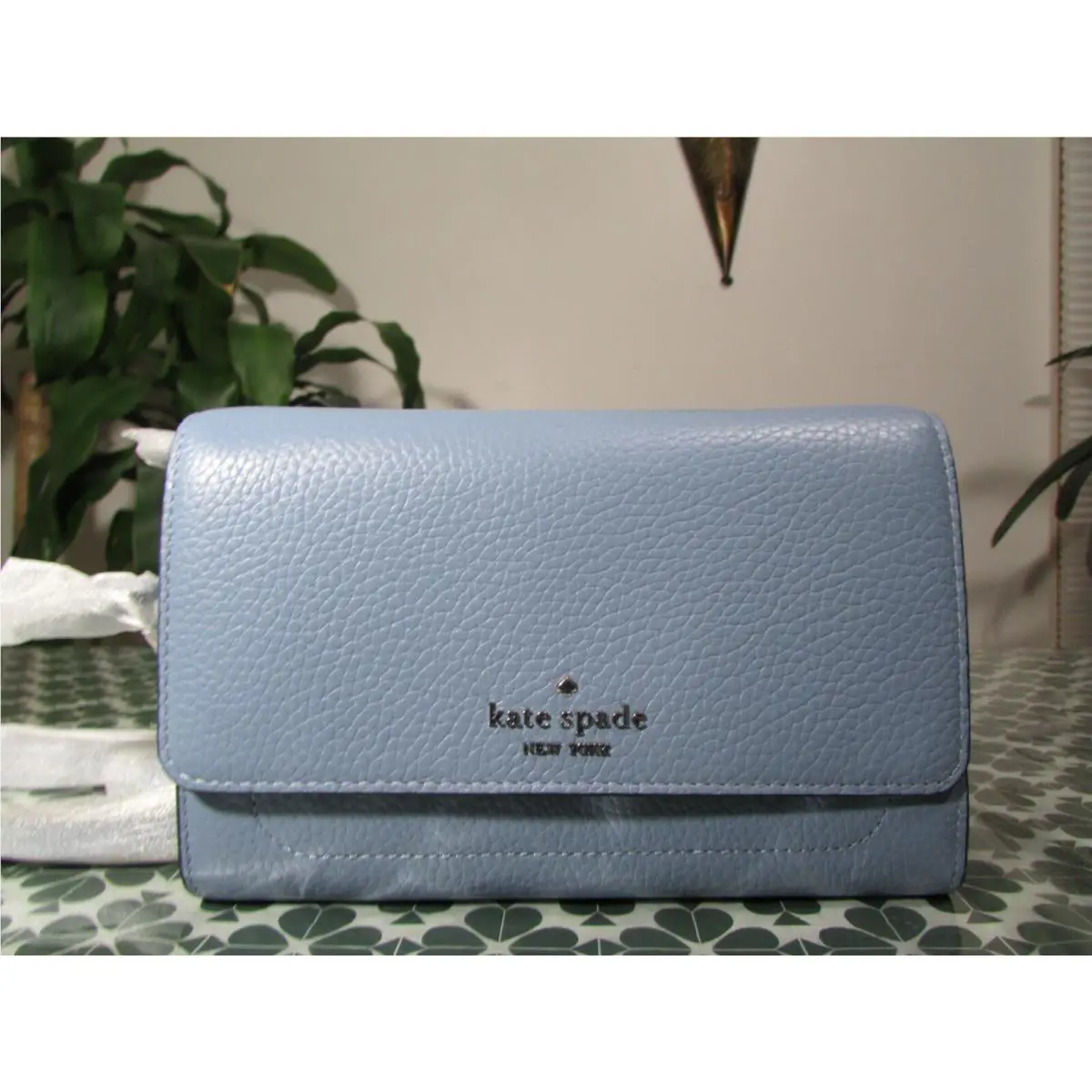 Kate Spade Pebble Leather Wallet on a String WLR00081 Black or Dusty Blue