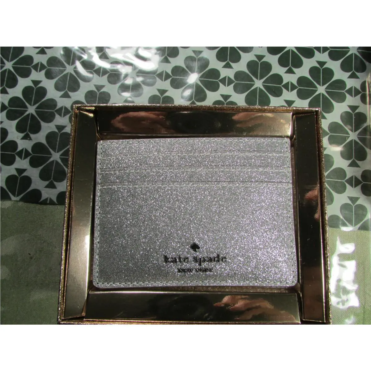 Glimmer Boxed Small Slim Cardholder KE448 Silver by Kate Spade