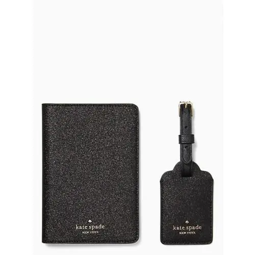 Boxed Glitter Fabric Boxed Passport Luggage Tag Travel Set Black by Kate Spade