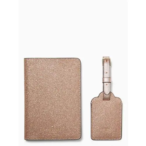 Boxed Glitter Fabric Boxed Passport Luggage Tag Travel Set Rose Gold by Kate Spade