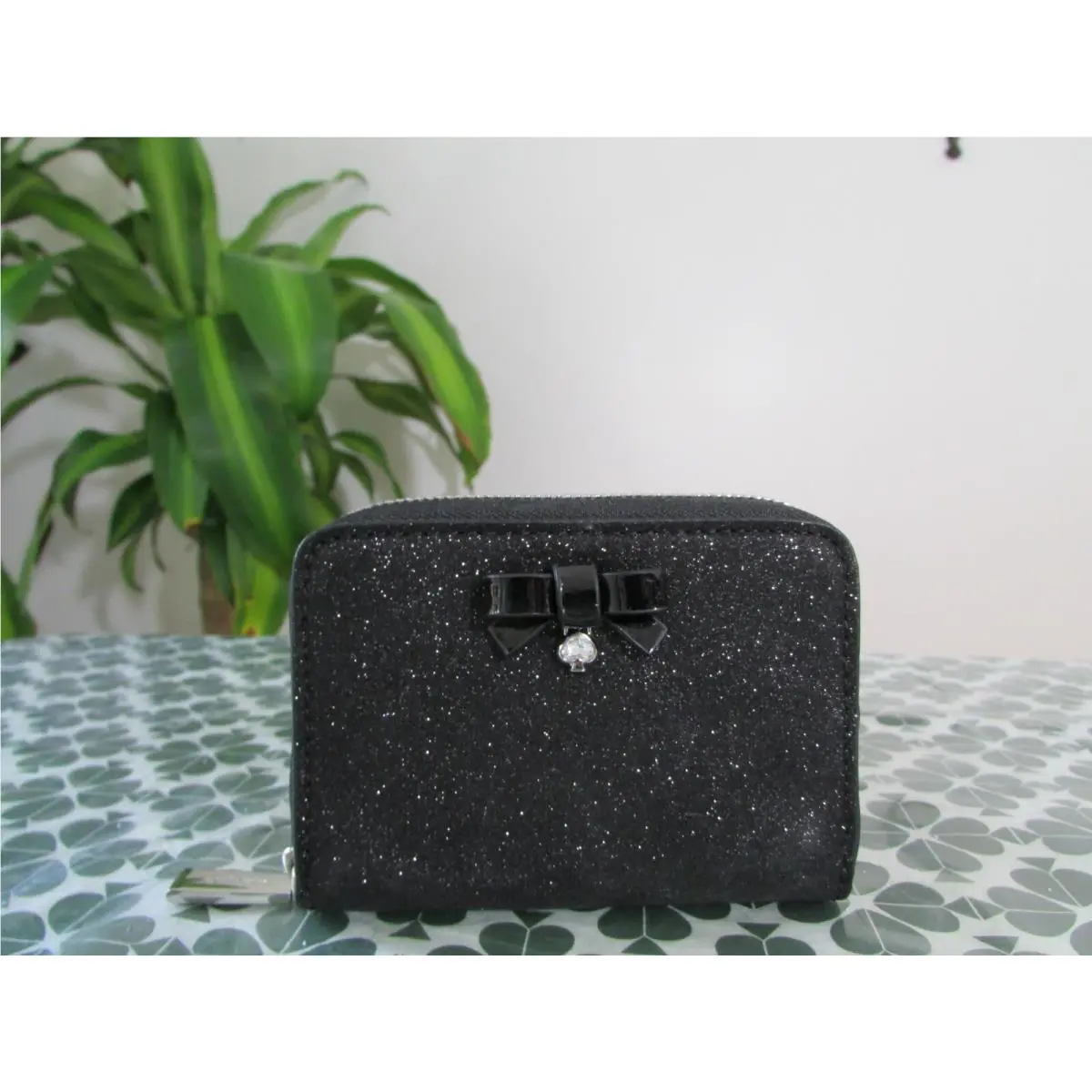 Leather Other Wrapping Party Glitter Small Zip Card Case Glitter Black by Kate Spade