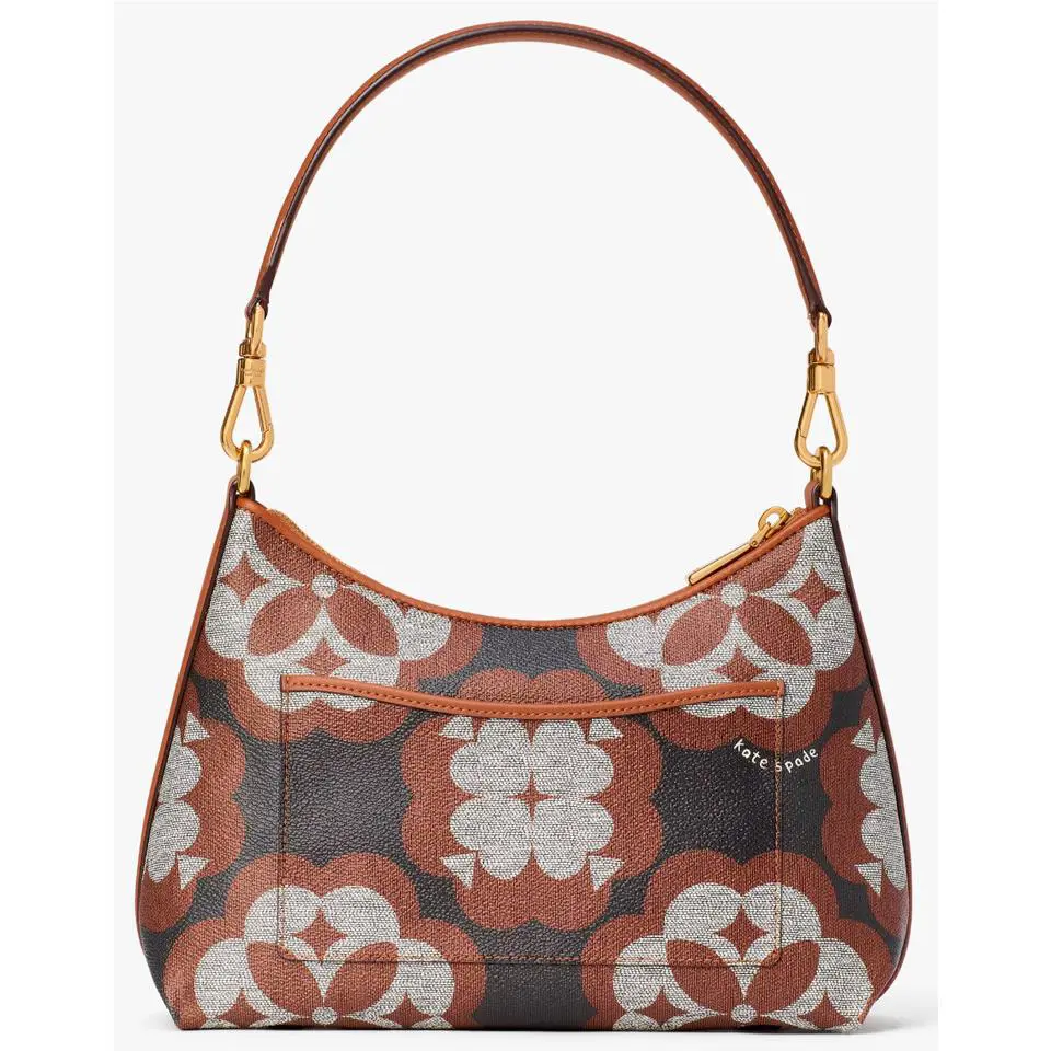Kate Spade Reece Shoulder Bag Black Brown Handbag K9773 Monogram Flower FS