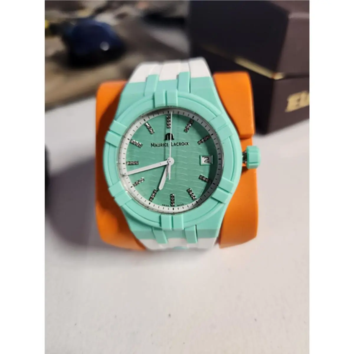 Mint Green and White Wristwatch by Maurice Lacroix