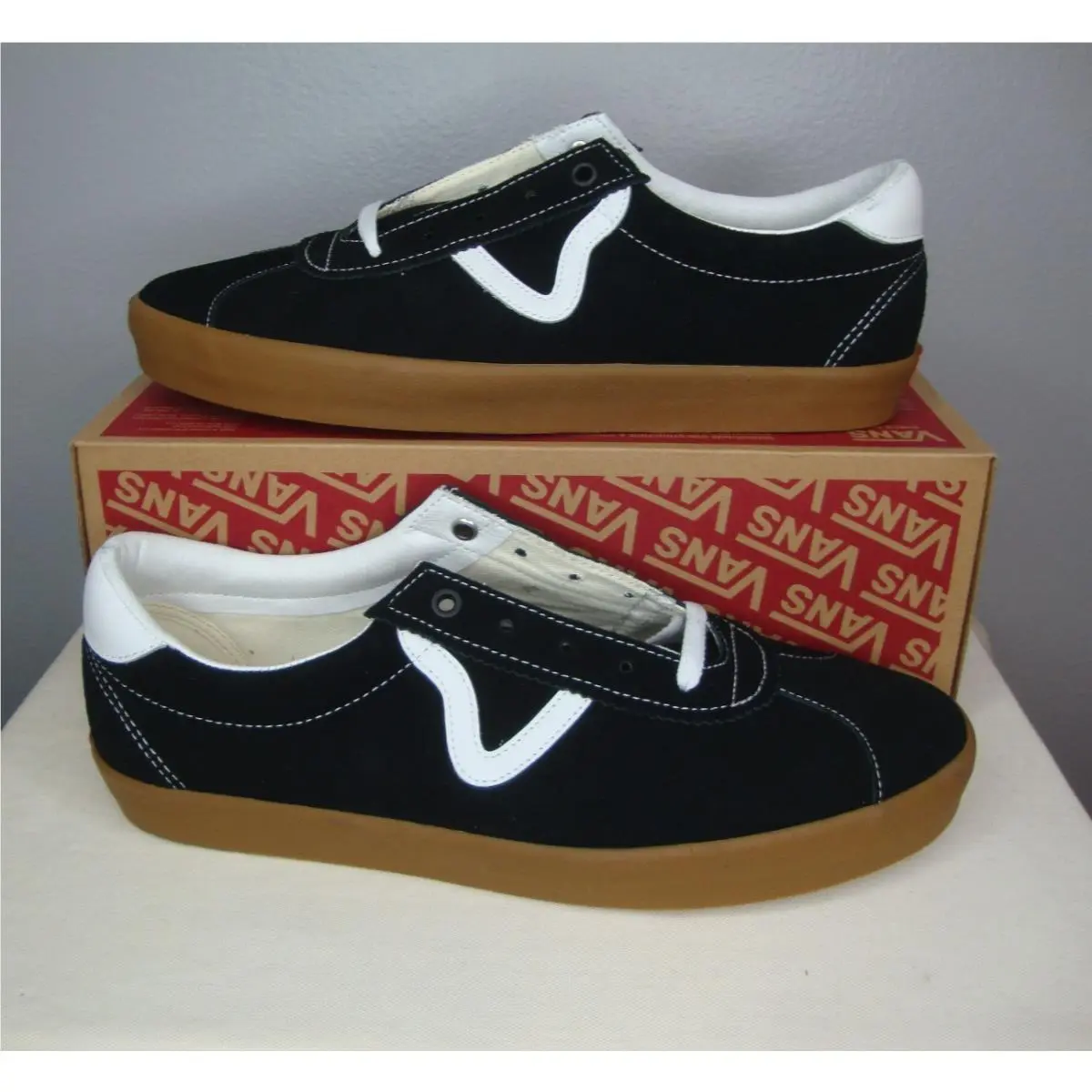 Vans Classic Sport Low Black Suede Skate Shoes Men`s 11.5 Leather Retro 90s