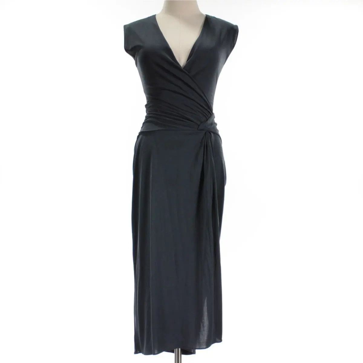 Rag Bone Sleeveless V-neck Ruched Dress with Slit Size XS in Solid Blue by Rag & Bone