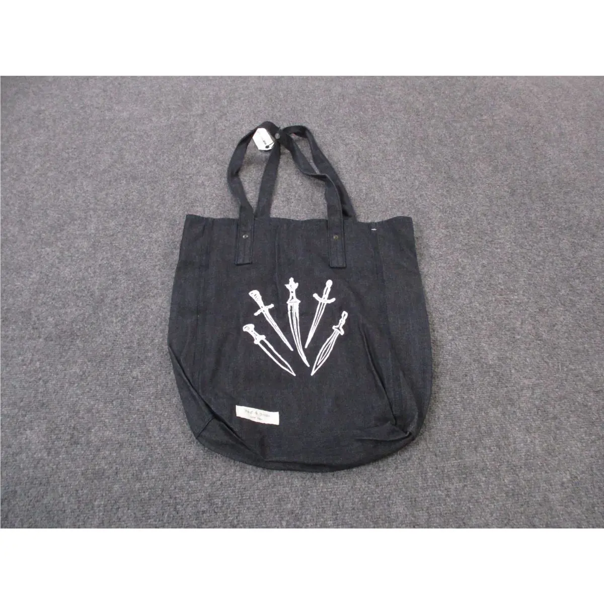 Rag Bone Women Tote Bag Sword Indigo Denim Graphic Strap Shoulder Purse