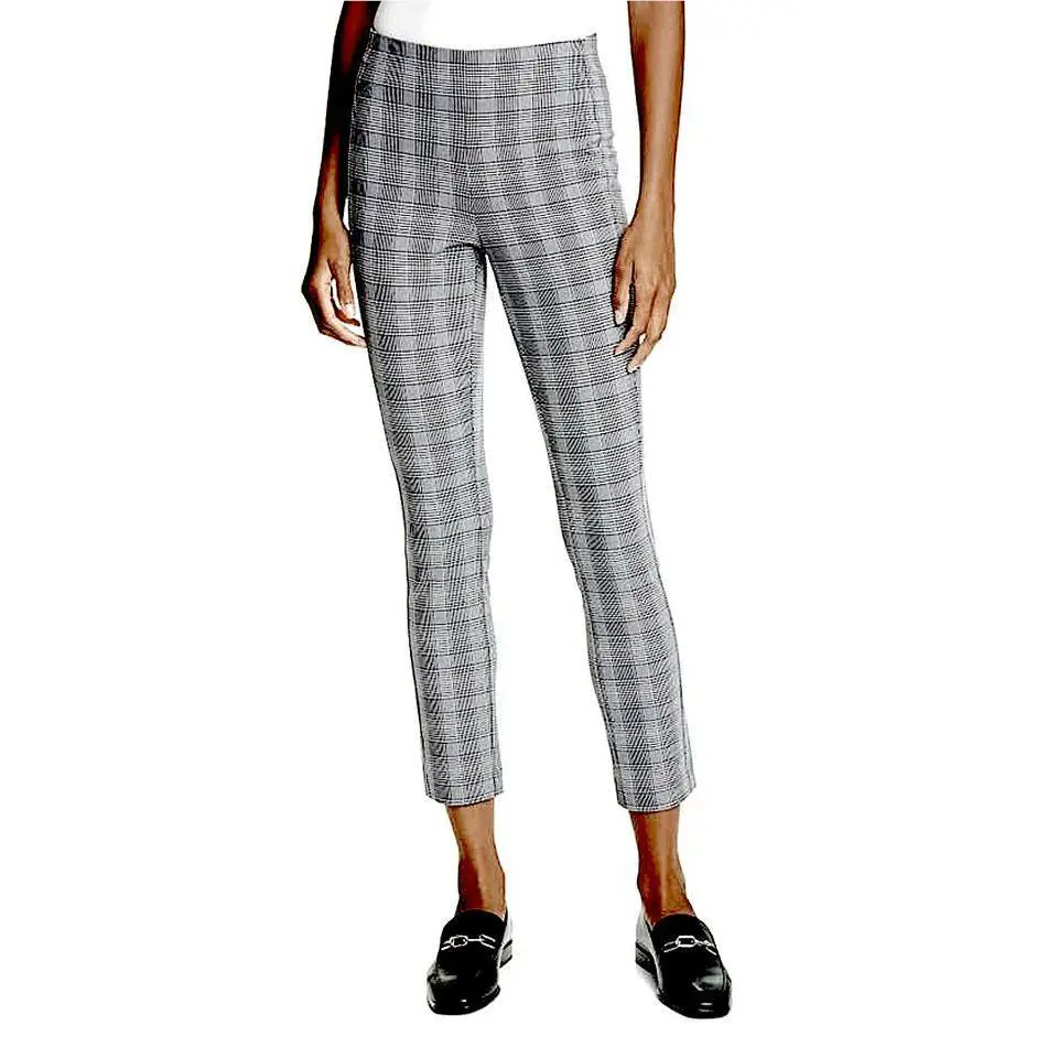 Rag Bone Black White Plaid Check Simone High Rise Cropped Stretch Knit Pants 6