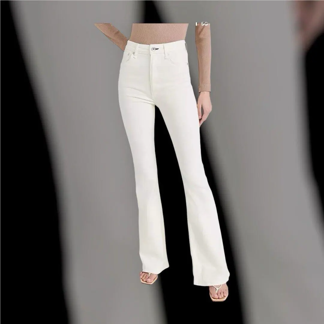 Rag Bone Women Flare Jeans Icon Casey High-rise Ecru Super-stretch Off White