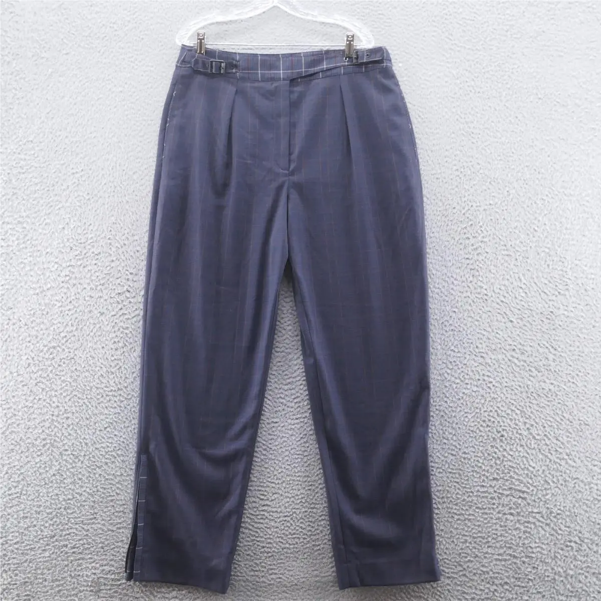 Rag Bone Womens Mini Check Wool James Pants 14 Navy Blue Zip Ankle Pleated by Rag & Bone