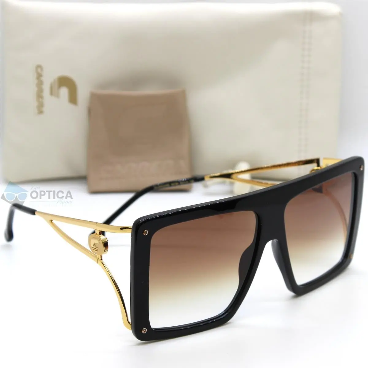 Carrera Unica Oversized Square Women`s Gradient Sunglasses Gold Black 807