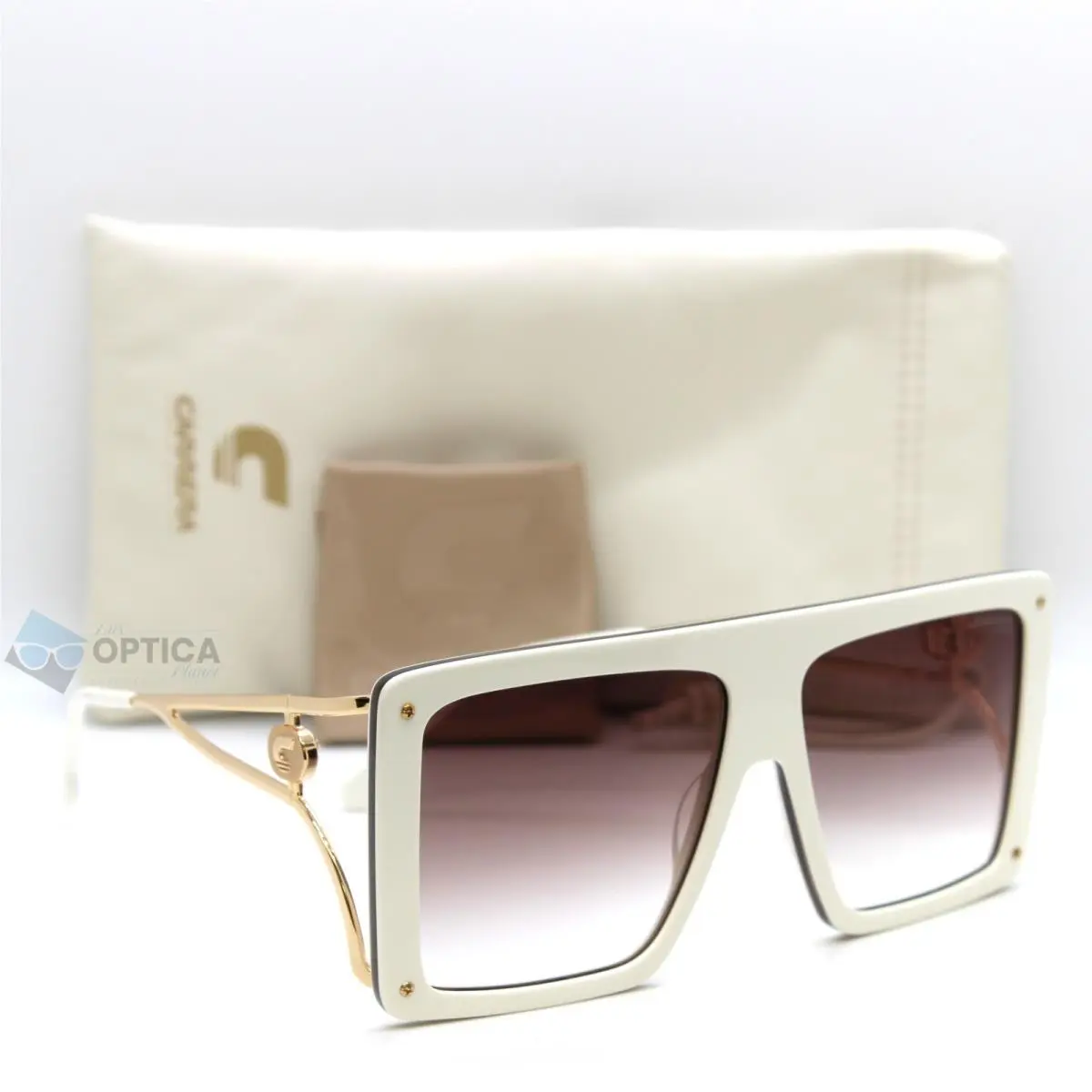 Carrera Unica Oversized Square Women`s Gradient Sunglasses Gold Ivory Szj