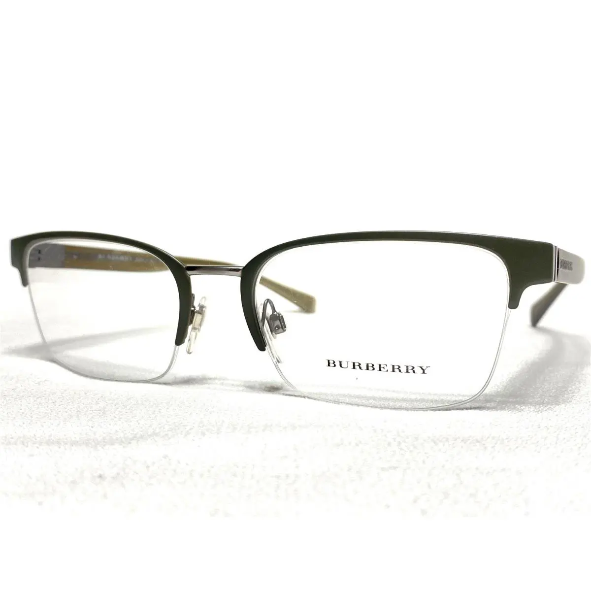 Burberry Eyeglasses Men`s B1308 1222 Olive Green Half Rim Frames 54/19 145