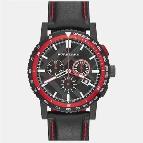 Burberry City BU9803 Chronograph Black Dial Leather Band Men`s 43 mm