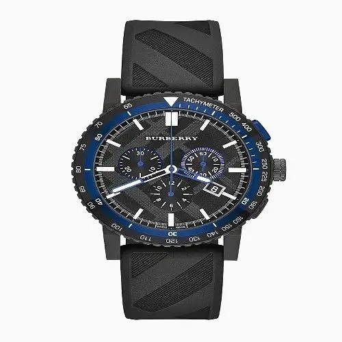 Burberry City BU9806 Chronograph Black Dial Rubber Band Men`s 43 mm