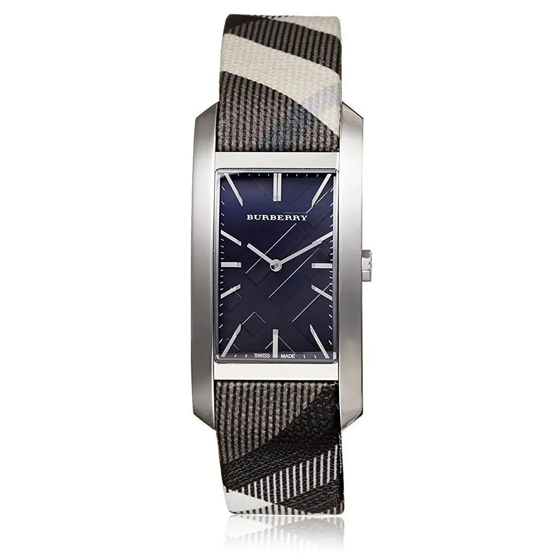 Burberry Women`s Watch BU9405 Silver Black Leather Band Checkered
