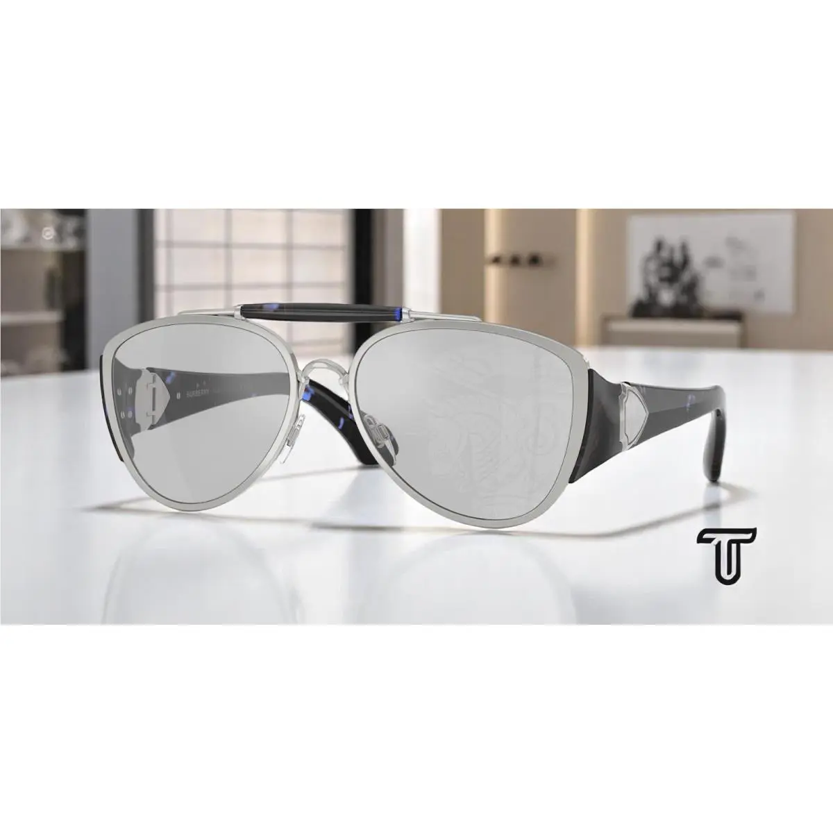 Burberry BE3161 100569 Silver Light Grey Tampo Silver 60 mm Unisex Sunglasses