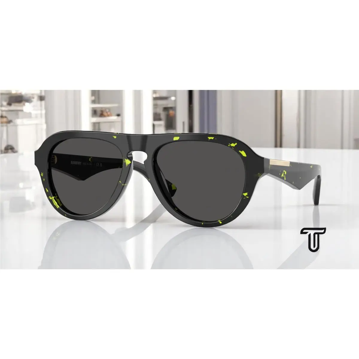 Burberry BE4437U 412487 Green Havana Dark Grey 55 mm Men`s Sunglasses