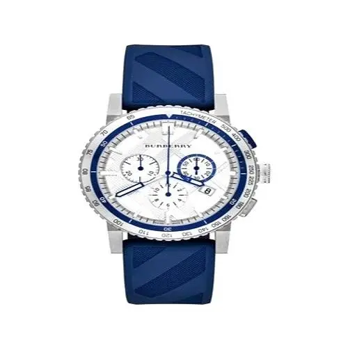 Burberry City BU9808 Chronograph Silver Dial Rubber Band Men`s 43 mm
