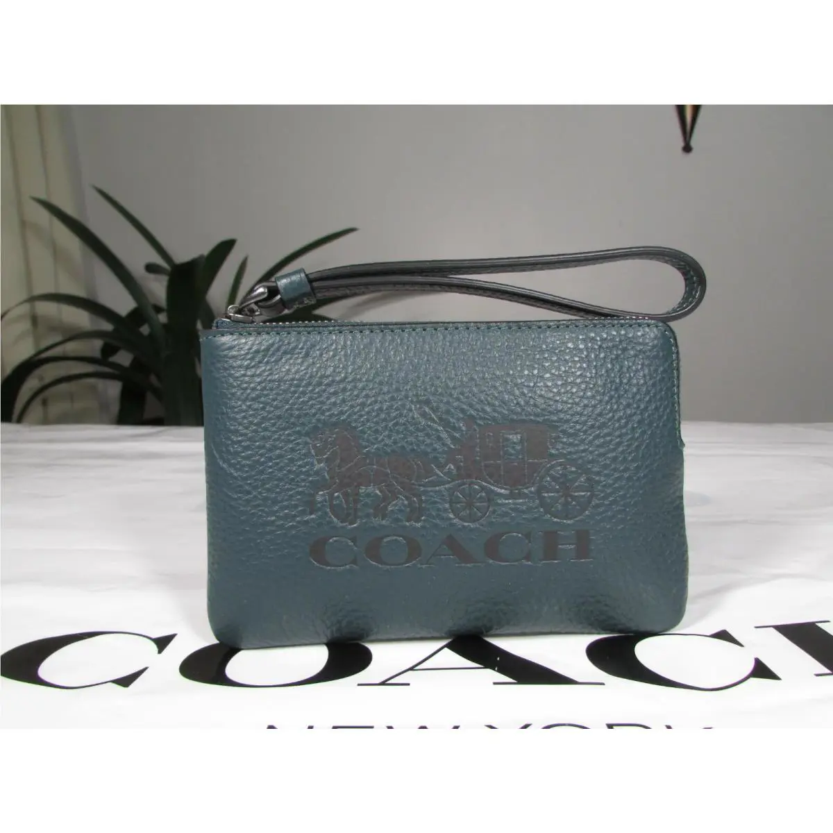 Pebble Leather Horse and Carriage Corner Zip Wristlet C7420 by Coach