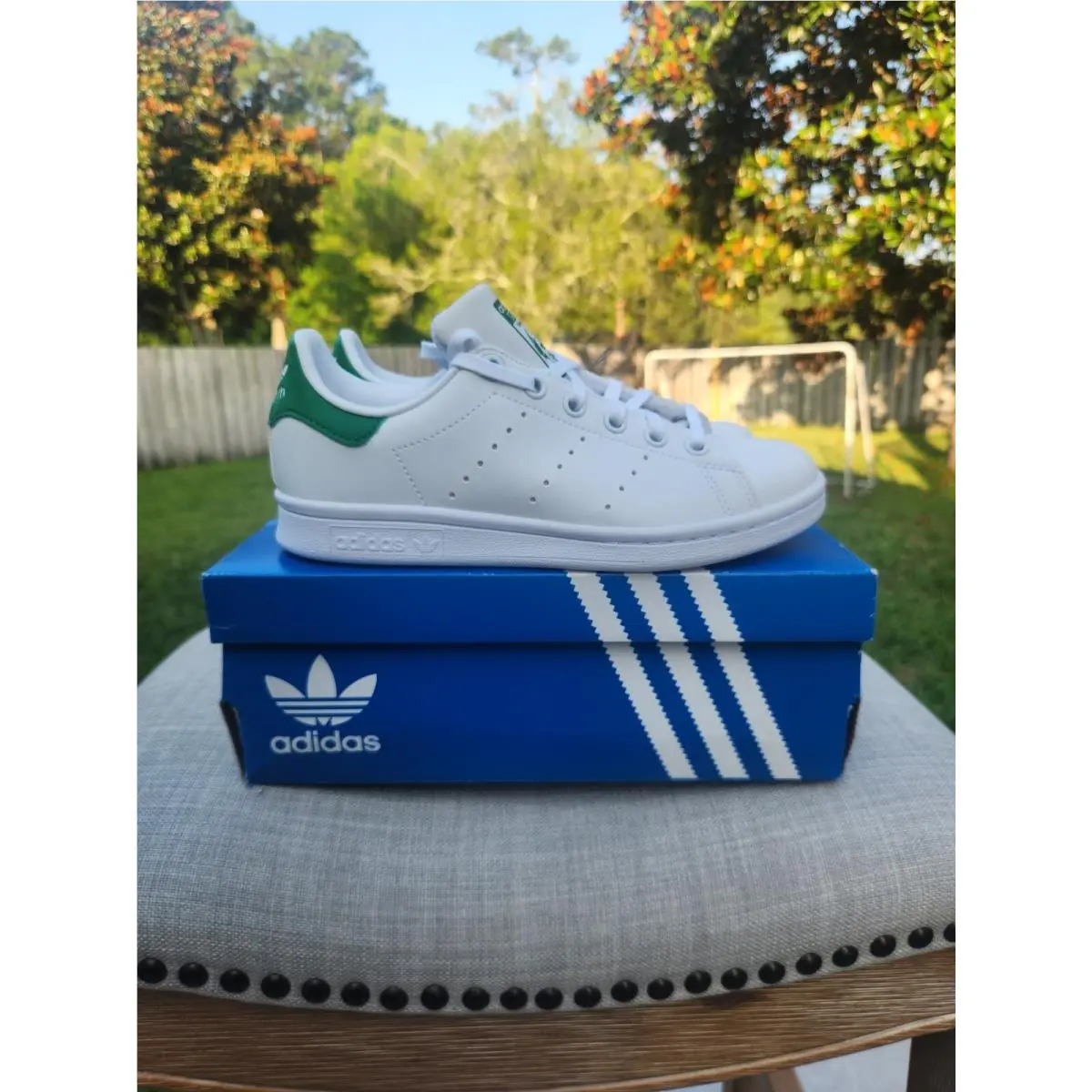 Adidas Originals Stan Smith White Green Sneakers Size 3.5y Kids