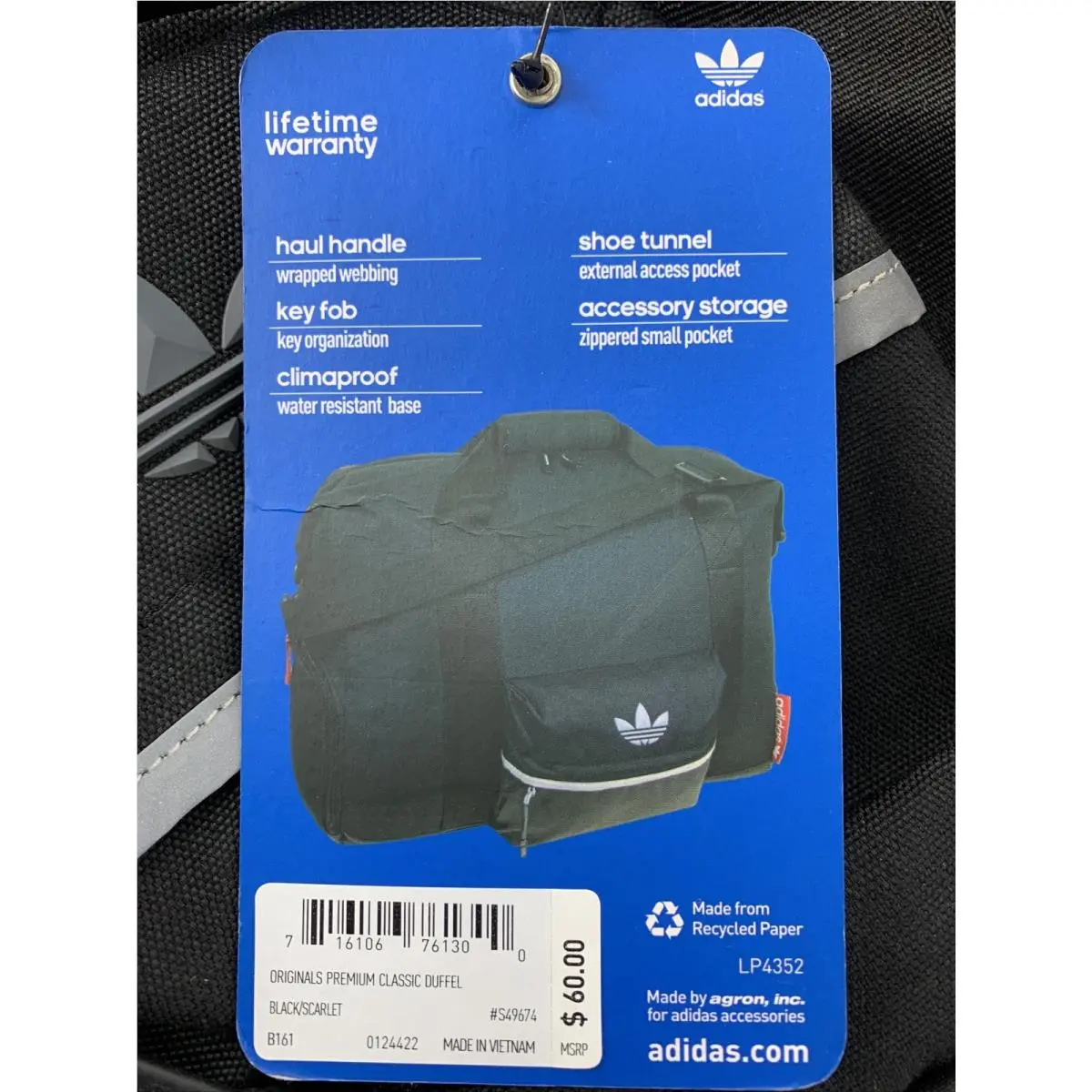 Premium Classic Duffel Bag Black/scarlet LP4352 Shoe Tunnel by Adidas