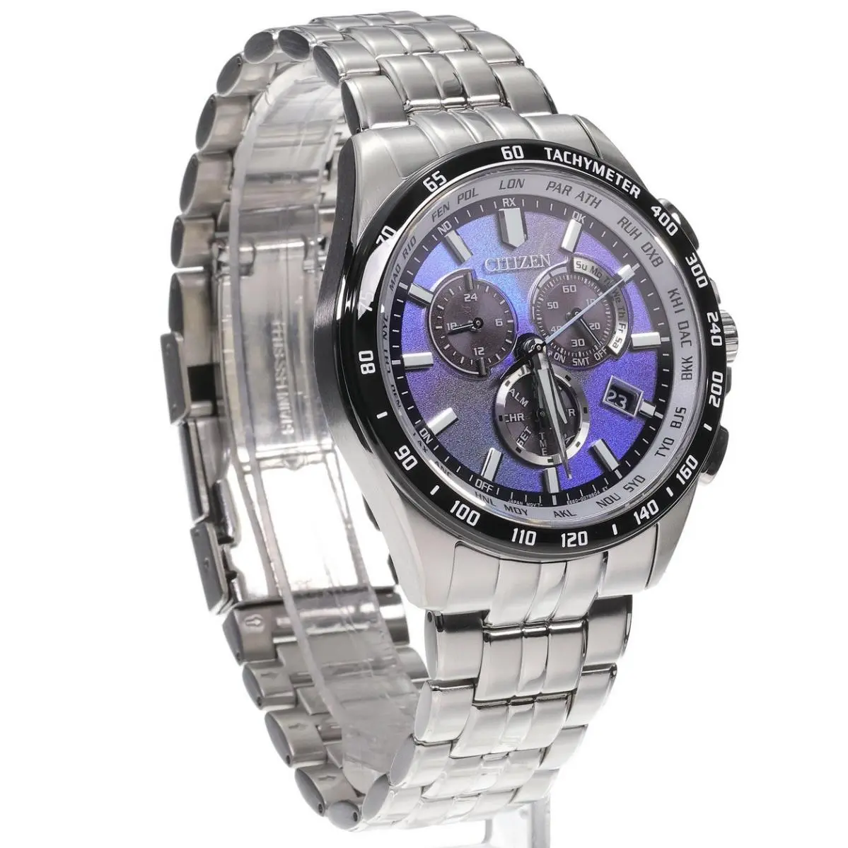 Citizen Eco-drive Radio Controlled Pcat Sapphire Crystal Men`s Watch CB5874-81L - Dial: Blue, Band: Silver, Bezel: Black
