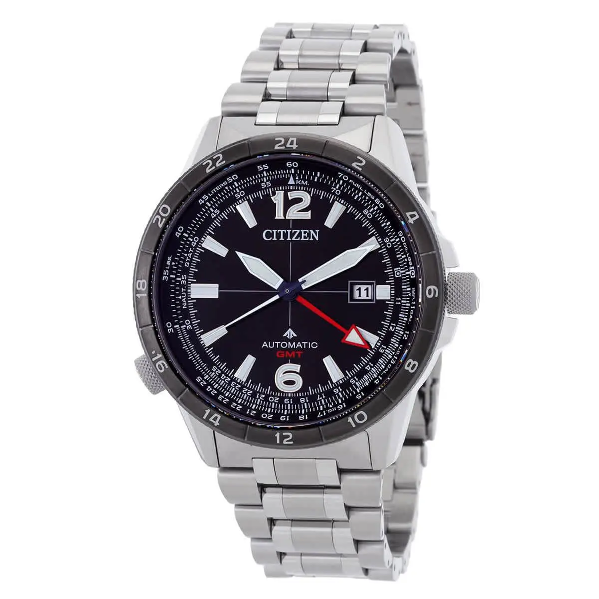 Citizen Promaster Air Gmt Automatic Black Dial Men`s Watch NB6046-59E - Black, Dial: Black, Band: Silver-tone