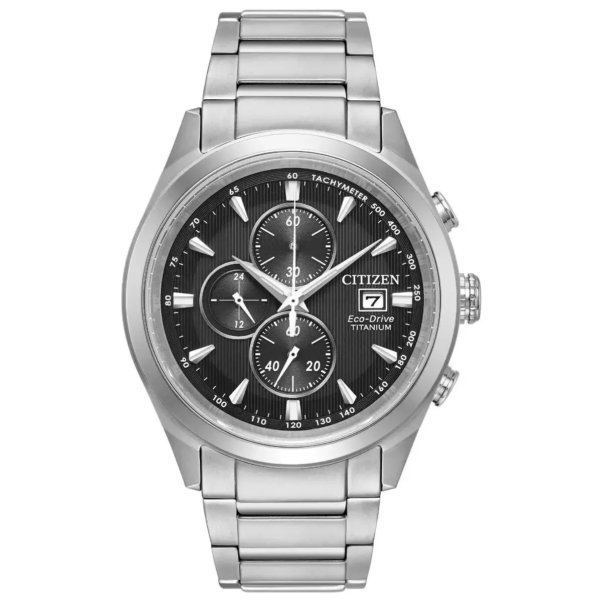 Citizen CA0650-58E Chandler Eco-drive Chronograph Black Dial Titanium Mens Watch - Dial: Black, Band: Silver, Bezel: Silver