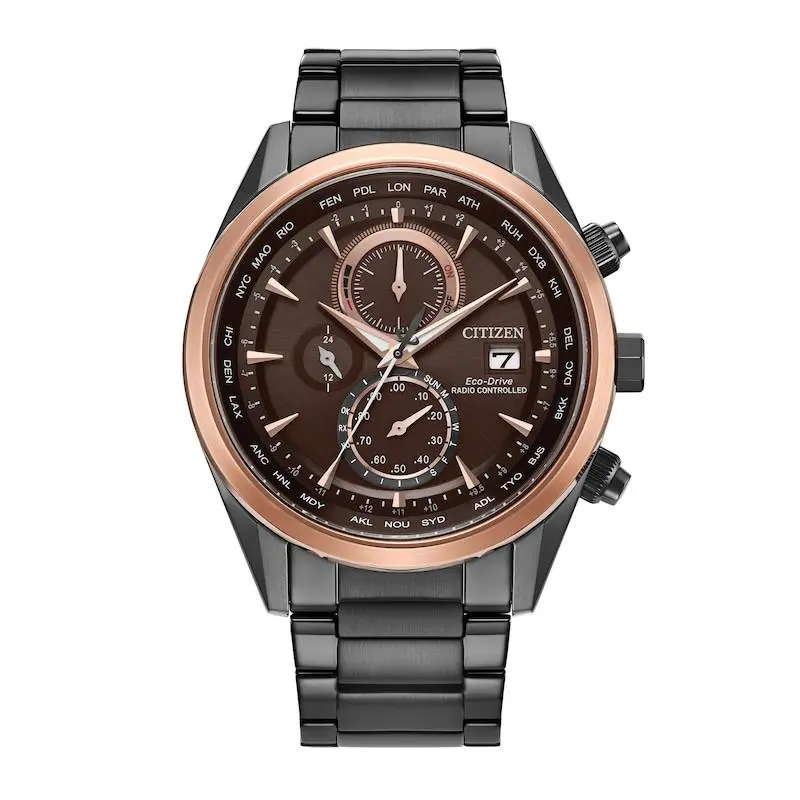 Citizen Radio Controlled Sapphire Eco-drive Chronograph AT8267-51X Men`s Watch - Dial: Red, Band: Gray, Bezel: Rose Gold