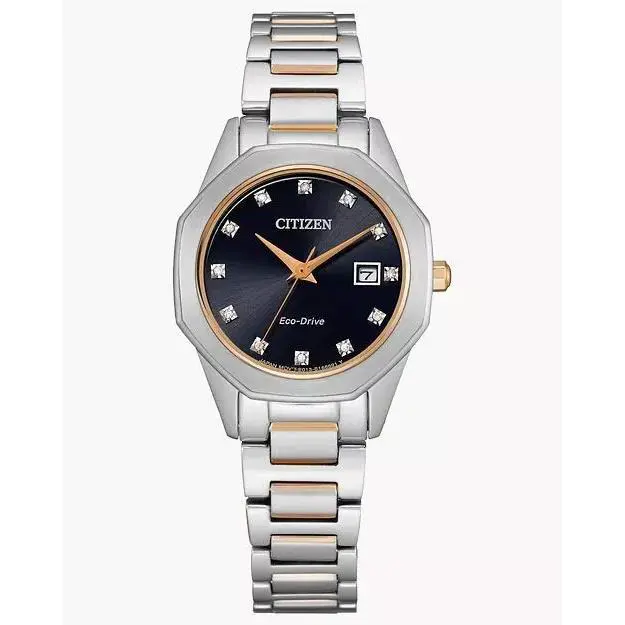 Citizen EW2586-58E Eco-drive Corso Diamond Black Dial Date Two Tone Ladies Watch
