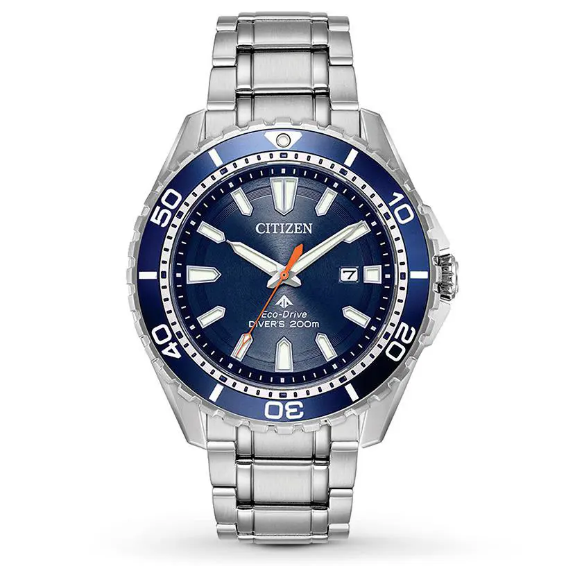 Citizen BN0191-55L Promaster Diver`s Dive Eco-drive Date Blue Dial Men`s Watch - Dial: Blue, Band: Silver, Bezel: Blue