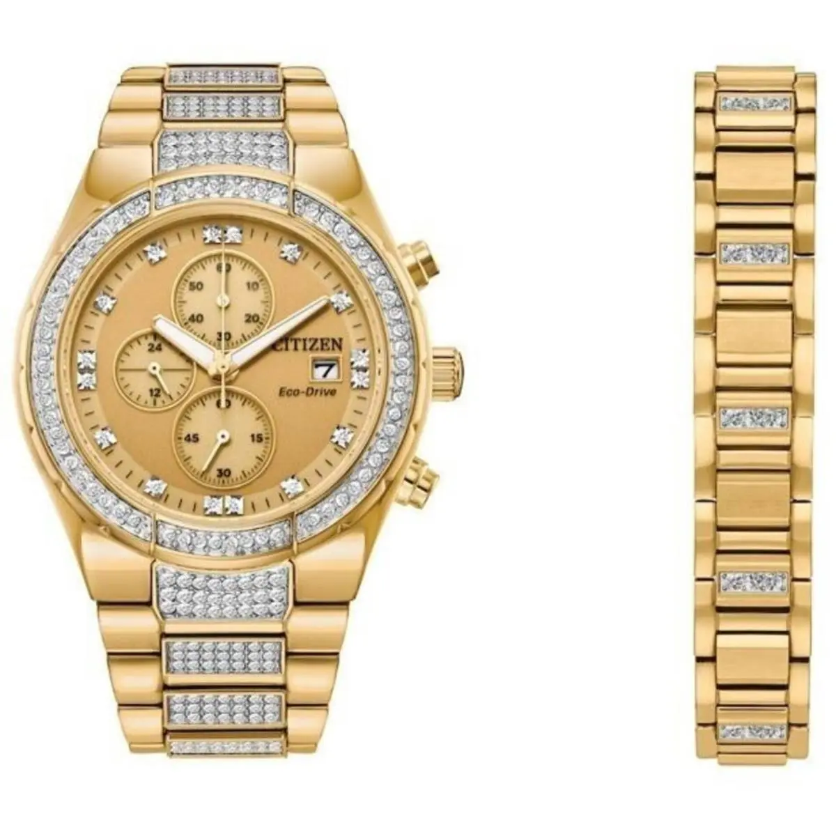 Citizen Men`s Watch Corso Chronograph Yellow Gold Steel Bracelet CA0752-66P - Dial: Gold, Band: Yellow