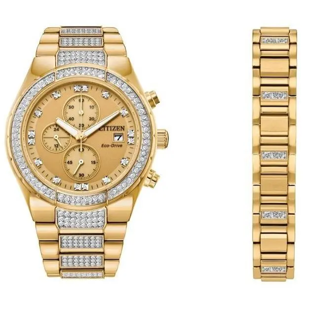Citizen CA0752-66P Eco-drive Gold Tone Gold Dial Date Crystal Men`s Watch