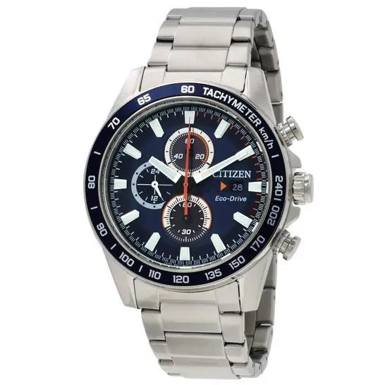 Citizen Brycen Eco-drive Chronograph Blue Dial Men`s Watch Item No. CA0781-50L - Dial: Blue, Band: Silver
