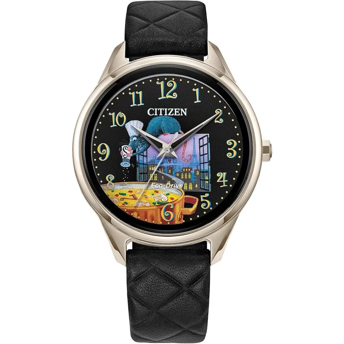 Citizen FE7103-04W Disney and Pixar’s Ratatouille Black Leather Strap Watch