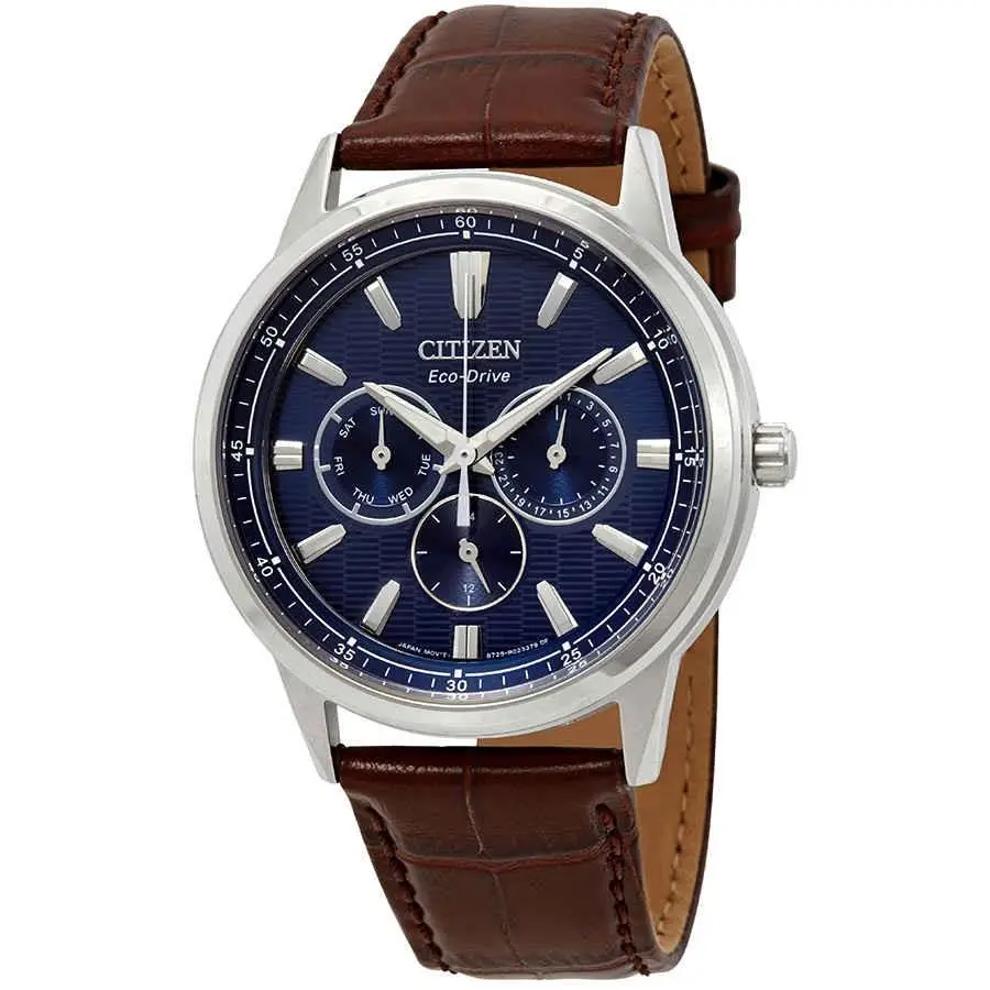 Citizen Corso Blue Dial Brown Leather Men`s Watch BU2070-12L - Blue, Dial: Blue, Band: Brown