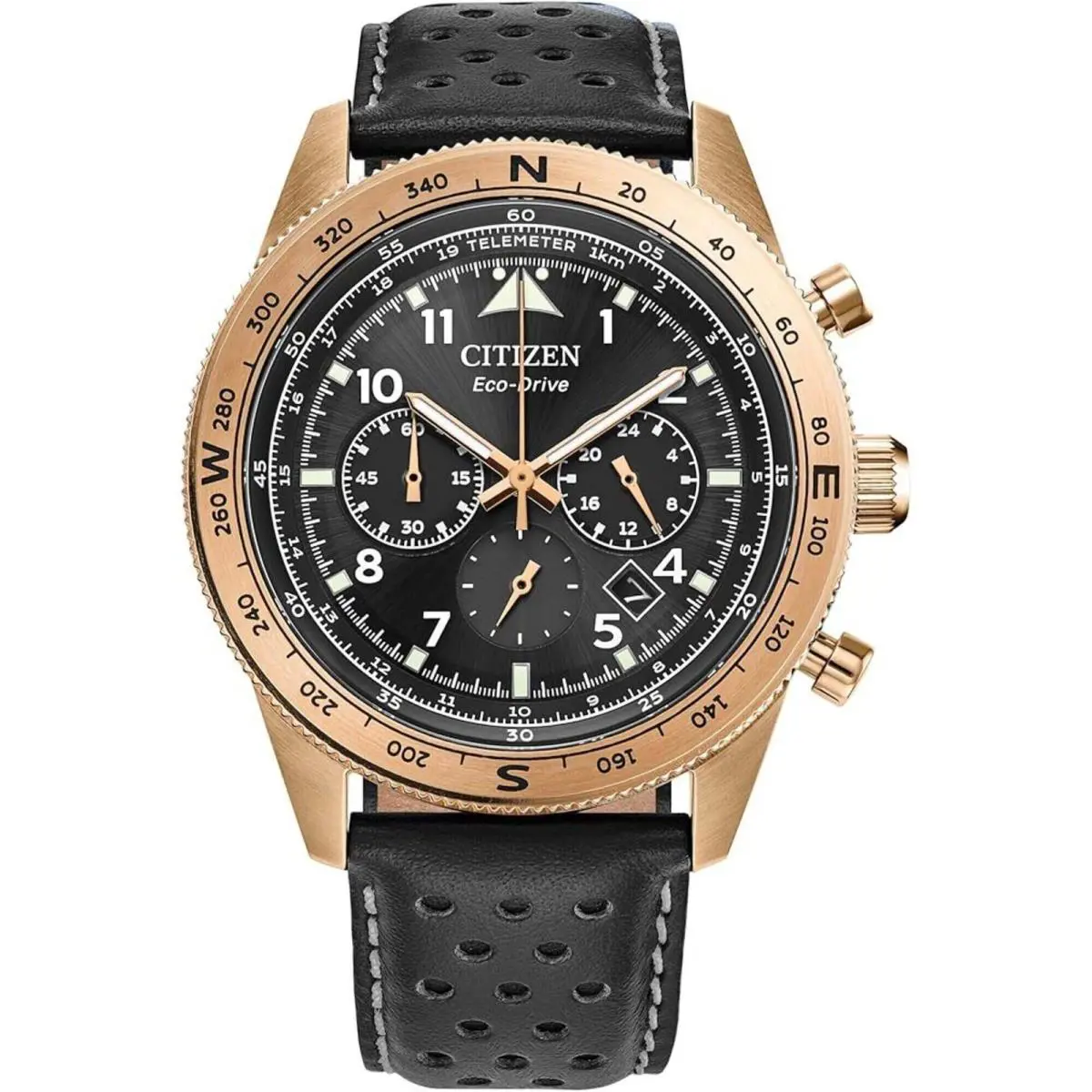 Citizen Men`s Watch Weekender Chronograph Rose Gold Case Black Dial CA4553-01E - Dial: Black, Band: Black