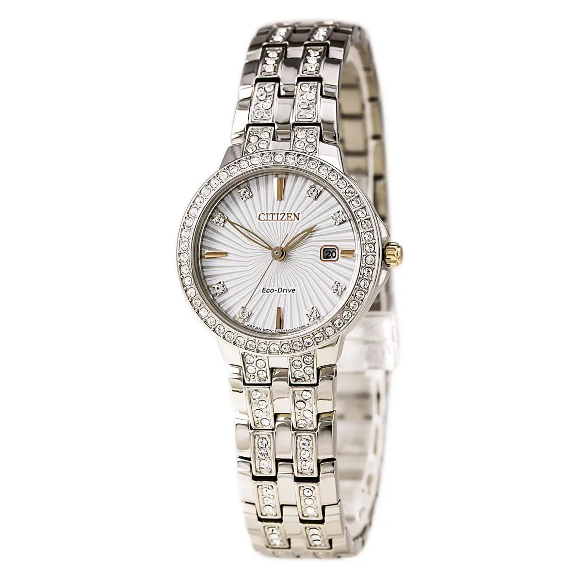 Citizen EW2340-58A Lady`s White Dial Steel Bracelet Crystal Watch
