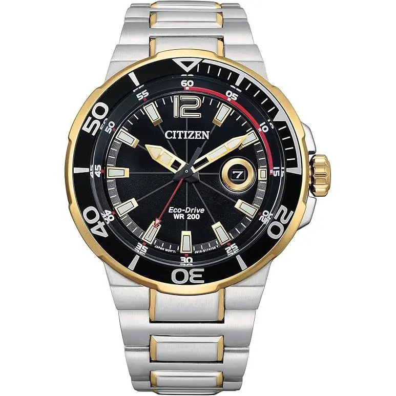 Citizen AW1426-59E Eco-drive Endeavor Two-tone St. Steel Black Dial Men`s Watch - Dial: Black, Band: Gold & Silver, Bezel: Black